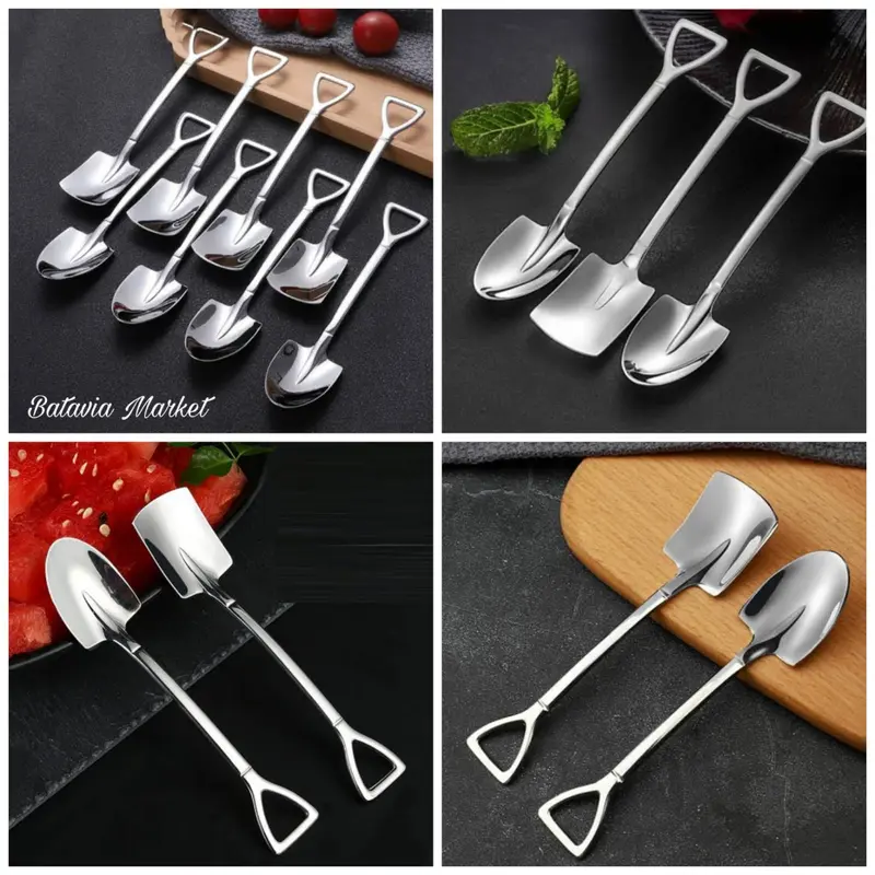 Sendok Bentuk Skop Tebal Premium Besi Stainless / Sendok Dessert / Sendok Puding Kue Skop 2