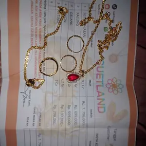 Satu Set Kalung Liontin Merah Beserta Gelang, Anting dan Cincin Perhiasan