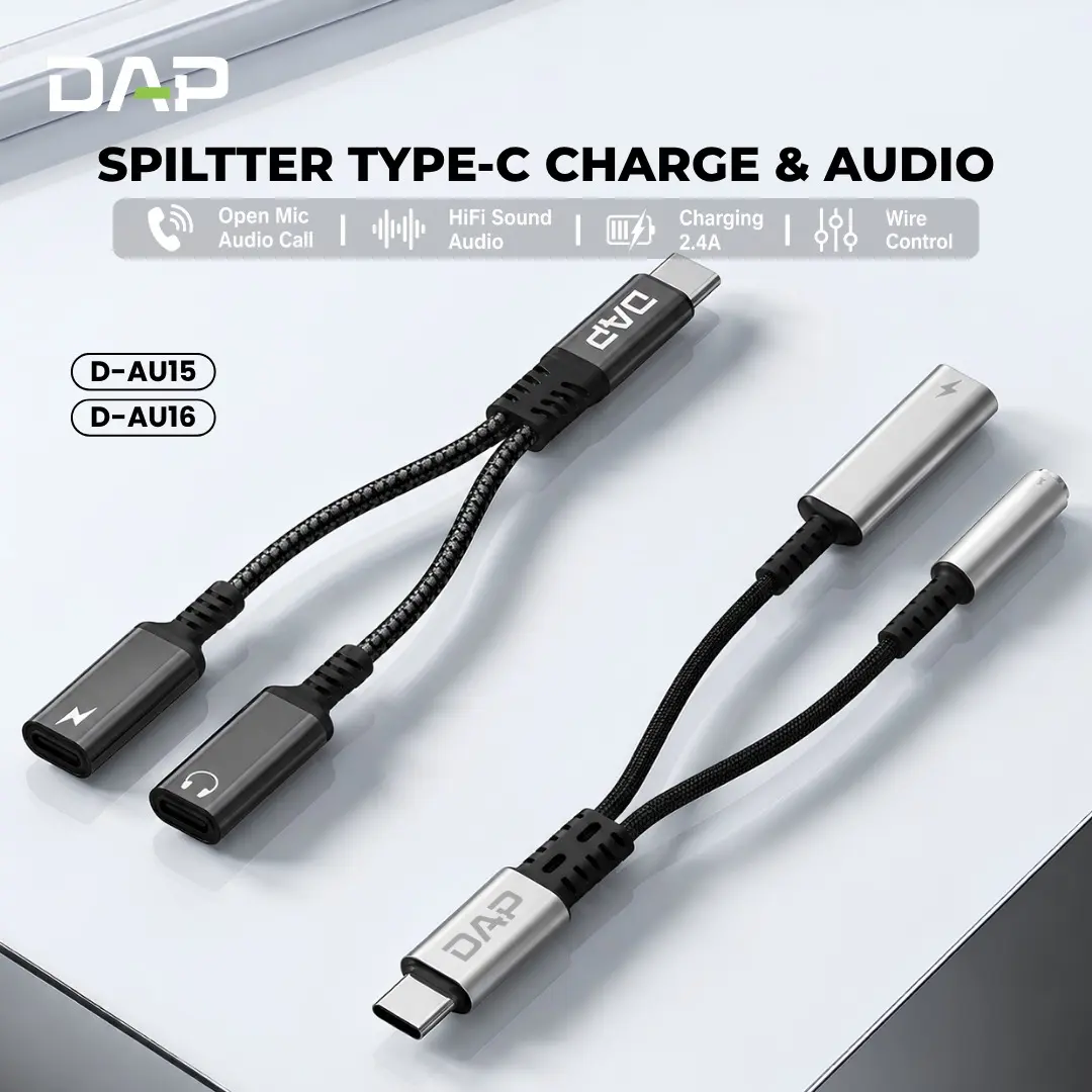DAP Kabel Audio Splitter Type C Conversion Head 2 in 1 Adapter Original by DAP Accessories Gold- DAP Metal Earphone - converter Headphone Headset