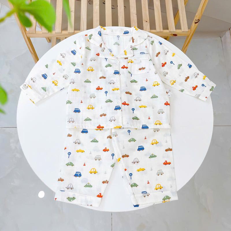 Pizama bé trai gái xô cotton Lá Homewear A306 bộ dài tay mặc ngủ cho bé thoáng mát thấm hút