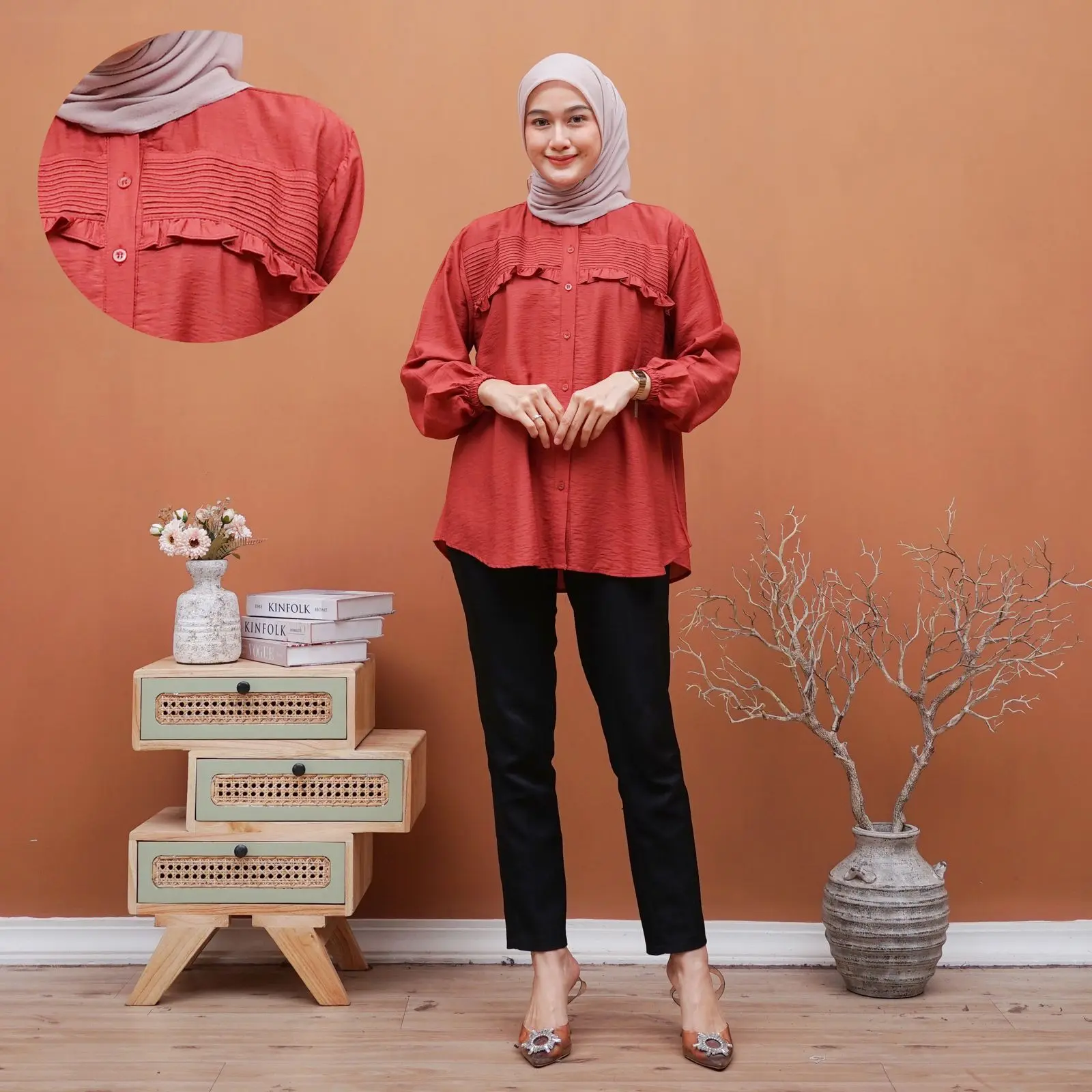 Opnaisel Series Kemeja Amel Baju Wanita Cantik Kekinian Full Kancing Depan Busui
