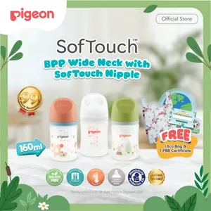 PIGEON Botol BPP Wide Neck 160ml w/SofTouch Nipple | Botol Susu Bayi | Botol Susu Newborn | Ramah Lingkungan | Anti Kolik | Anti Kembung | BPA BPS FREE | Dot Seperti Payudara Ibu | Nipple Dot Lembut & Elastis | Nipple Dot Size SS