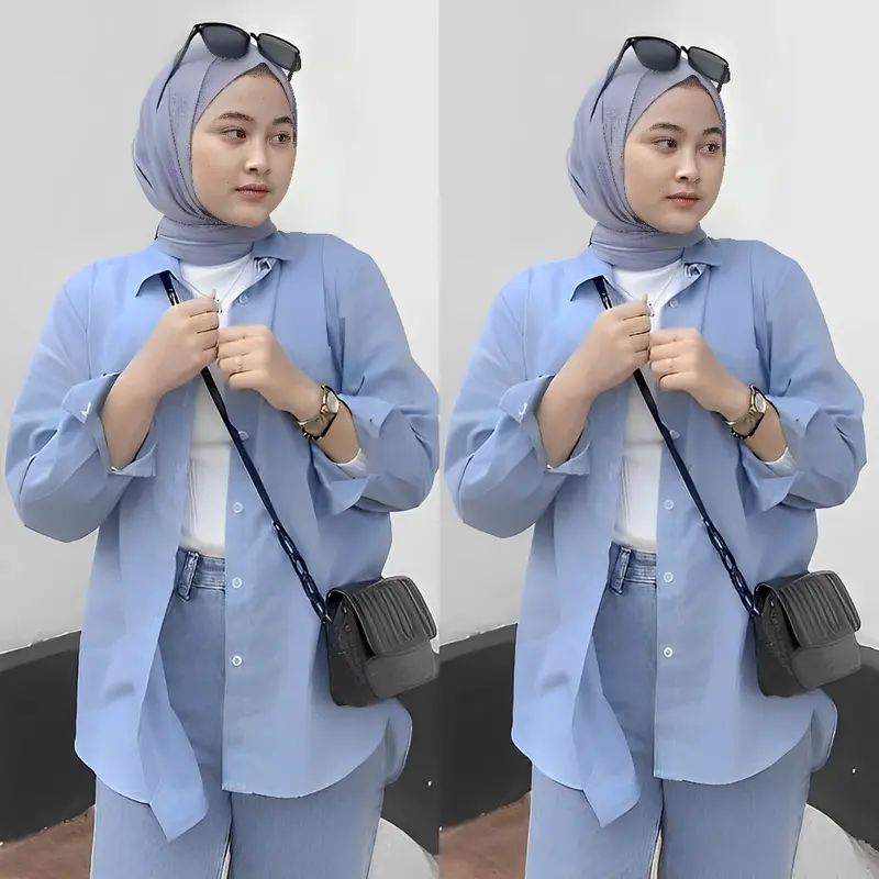 kemeja wanita lengan panjang-olivia shirt oversize-blouse wanita korean style 0