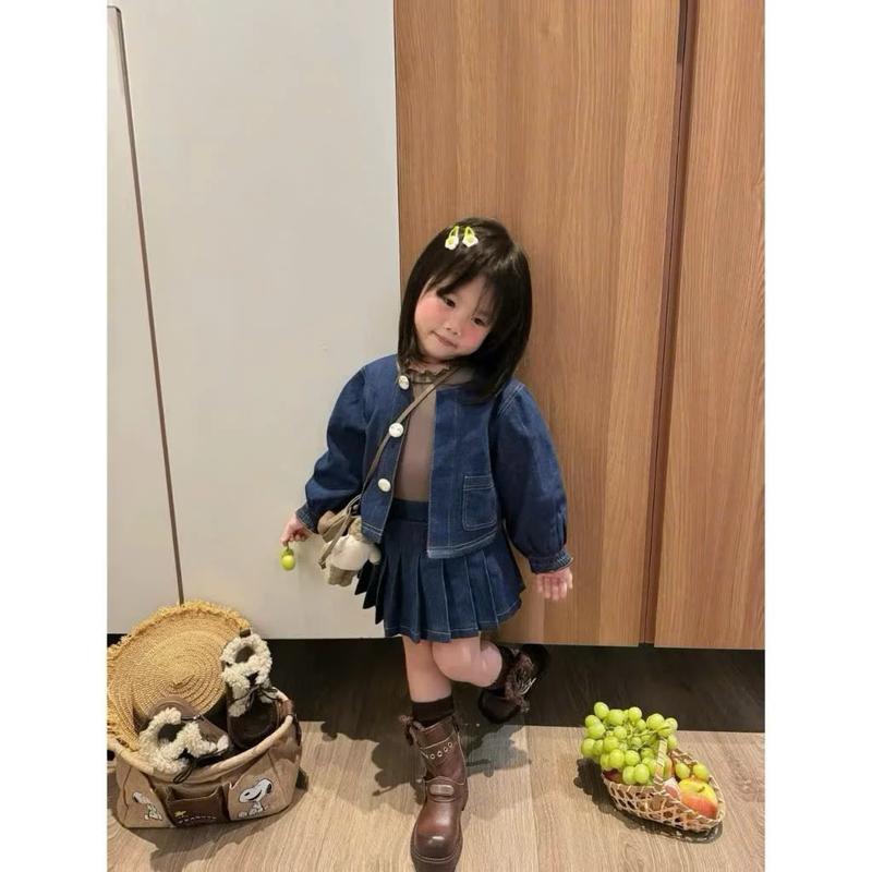 Sét áo jean kèm chân váy xếp ly (có quần bảo hộ ) cho bé gái 10-25kg