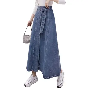 [Blue Threads] Natali Rok Jeans Panjang Wanita Korean Style Denim Tebal Variasi Karet