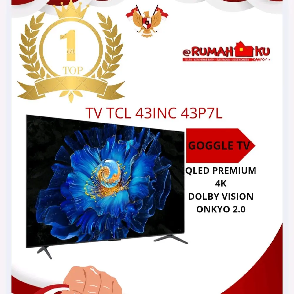 TCL TV 43INC 43P7L QLED 4K Onkyo 2.0 Goggle TV dengan Layar Kualitas Tinggi untuk Pengalaman Menonton Memukau dan Selempang Mic