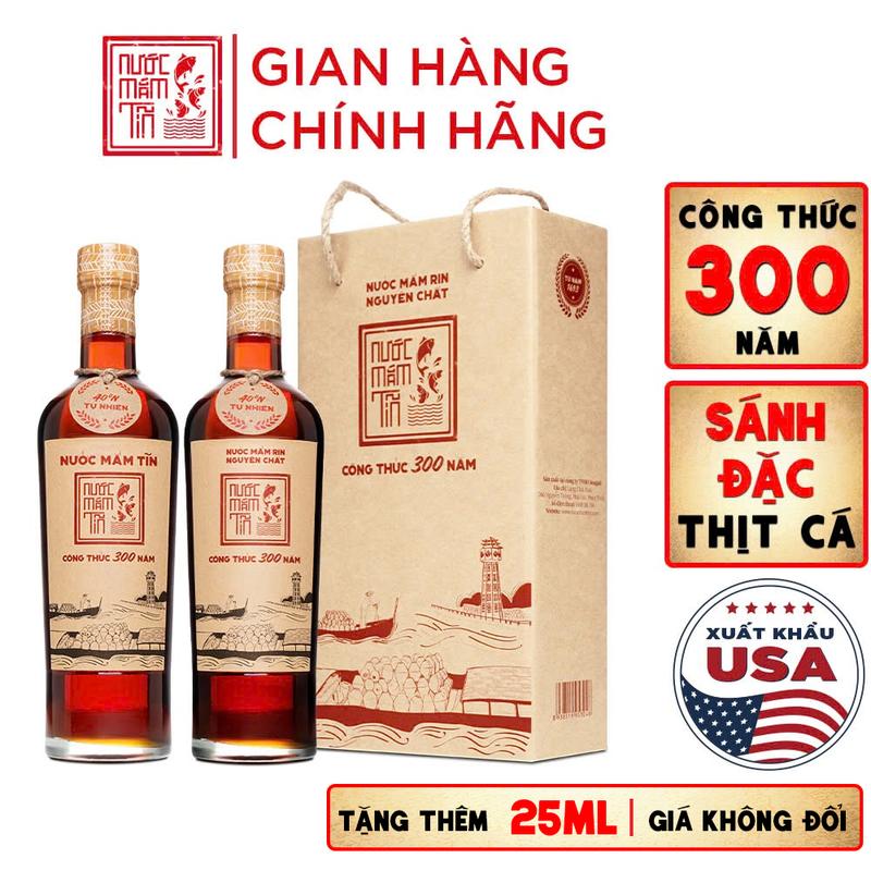 HỘP 2 CHAI Nước Mắm Tĩn Nhãn Đỏ Độ Đạm 40N Chai Thủy Tinh 525ml/chai Rin Nguyên…