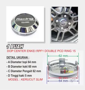 1 BUAH tutup dop center velg enkei RACING crom kaki 6 cm topi 6.4 cm