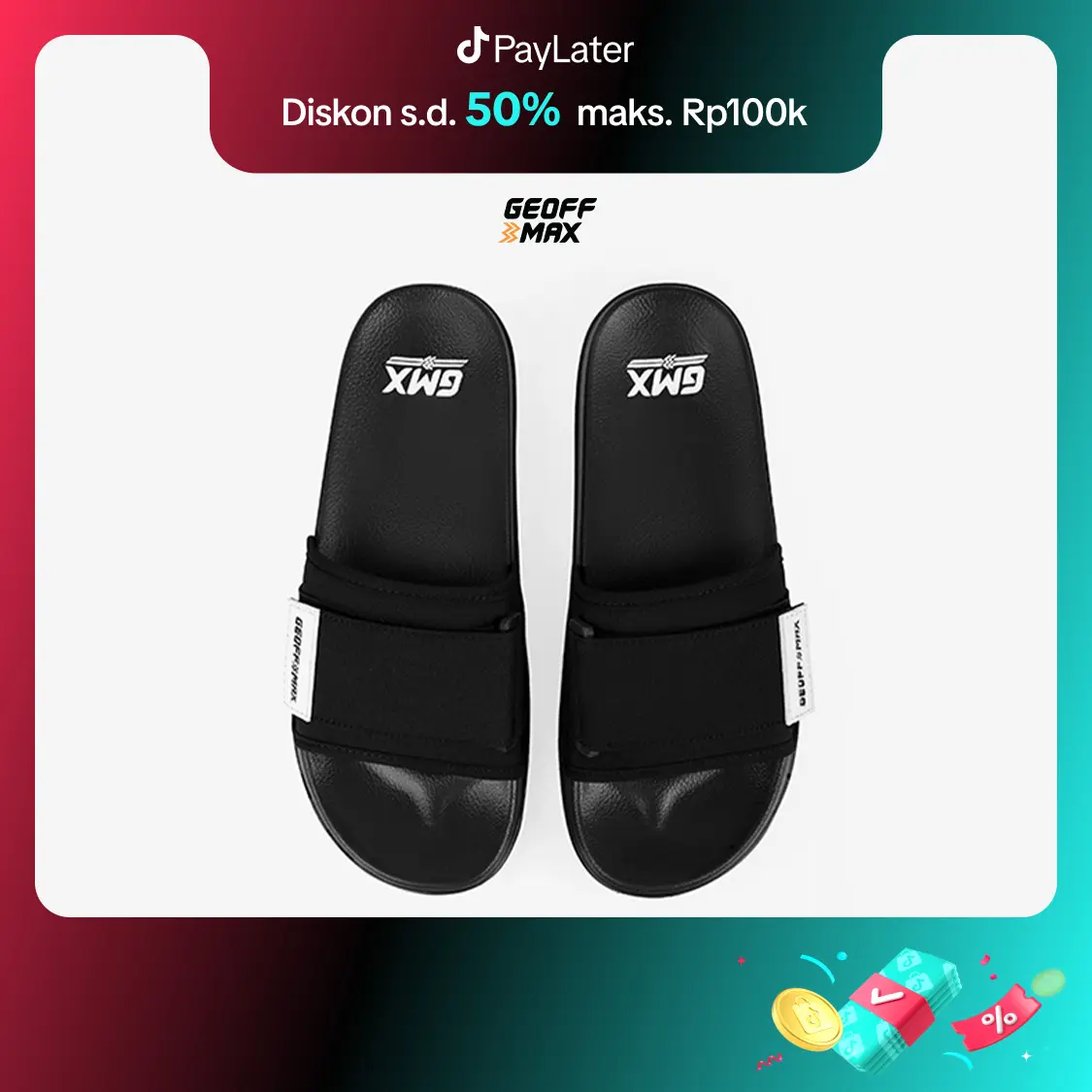 Geoff Max - Quincy Black | Sandal Pria Wanita Sendal Slop Slipper Anti Licin Shoes Selop Karet