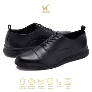 Kenzios Sepatu Formal Pria Kulit Asli Oxford 3.0 Black Series
