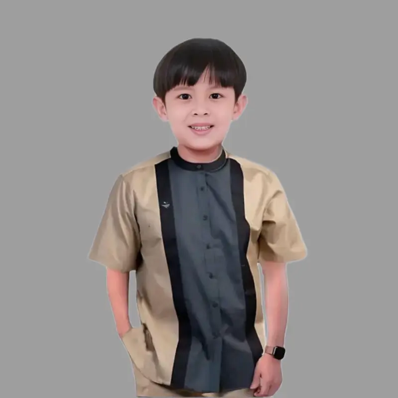 Baju Koko Anak Nuaimann Lengan Pendek 1-8 Tahun Kombinasi 3 Warna Bahan Full Katun Vito Signature Muslim Kurta Pria Casual Motif Lembut Nyaman Panjang Toyobo 4