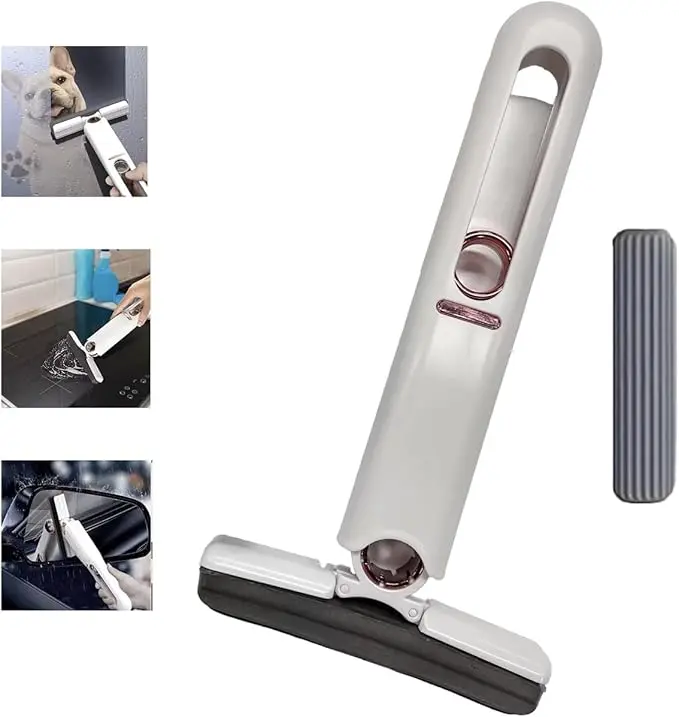 Mini Mop, Portable Self-Squeeze Small Mop for Cleaning Windows, Floors, Baseboards, Kitchen, Bathroom, Glass, Shower, Self-Squeezing Tabletop, Multifunctional Foldable, Hand Held Cleaner Too