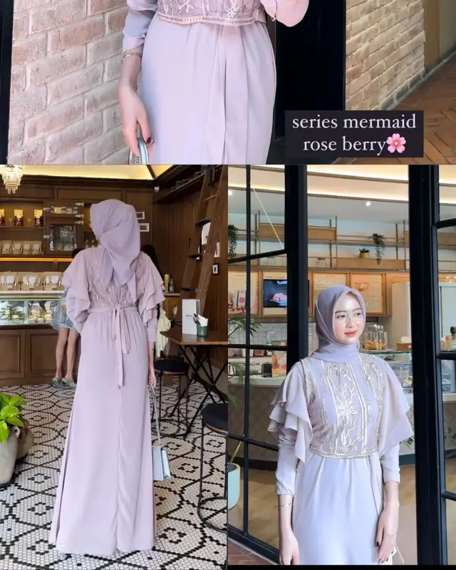 Baju Gamis Wanita Terbaru Ayda Mermaid AF Bahan Certy Babydoll Full Furing Mix Brukat Size M L XL XXL Dress Kondangan Kekinian Fashion Muslim Warna Mocca Black Roseberry Denim Grey Zipper Depan / Busui 5