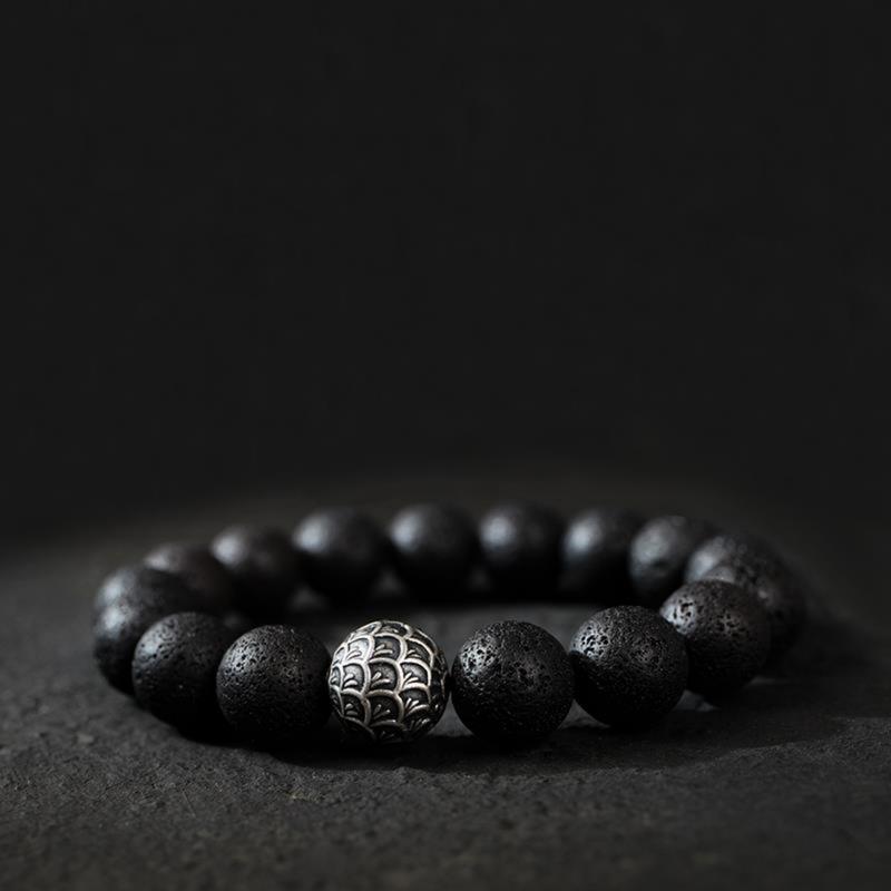 Vòng Tay Hạt Hợp Thời Trang Cho Nam, Hạt May Mắn, Đồ Trang Trí Tay Cho Bé Trai, Đá Núi Lửa Obsidian Đơn Giản 4