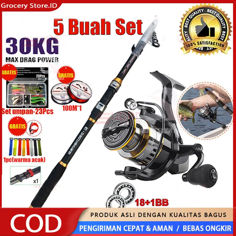 Reel Pancing Set Pancing Set 1.65M/1.8M/2.1M/2.4M Joran Pancing Set HE1000 - 7000 15 Kg/Murah Kuat Power Pancing Set/pancing 1 set lengkap kuat/Joran Pancing 1 Set Reel Besi/joran pancing kuat 50kg