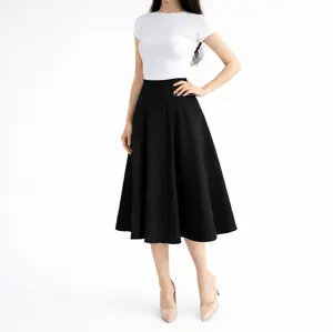 Rok Audy Midi Skirt Korean Style 7/8 - Rok Flare Wanita Basic Polos Flowy - Rok Scuba Premium High Waist Anti Kusut - Rok Kerja Kantor Formal Jumbo Pinggang Karet Hitam