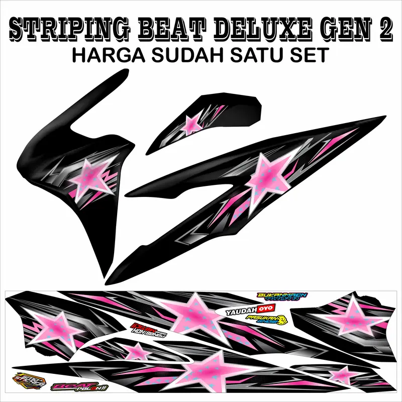 STRIPING VARIASI STICKER HONDA BEAT DELUXE GEN 2 MOTIF BINTANG PINK KEREN SIMPLE MURAH Motorcycle 0
