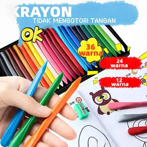[36 WARNA] Crayon Plastik Anti Tangan Kotor Aman Untuk Anak |Magic Crayon Lab Anti Air Non Toxic High Quality Krayon Pensil Warna