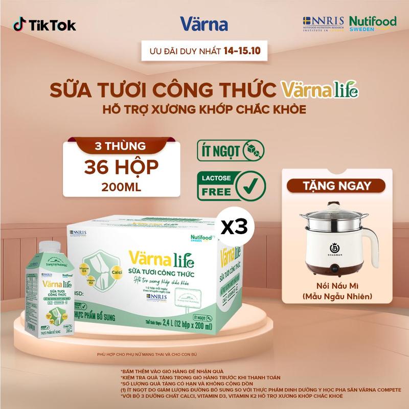 [TRANGKIUDAILY] - Combo 3 Thùng 12 Hộp Sữa Tươi Công Thức Varna Life Hỗ Trợ Xương Khớp Chắc Khoẻ (36 x 200ml) - Xanh