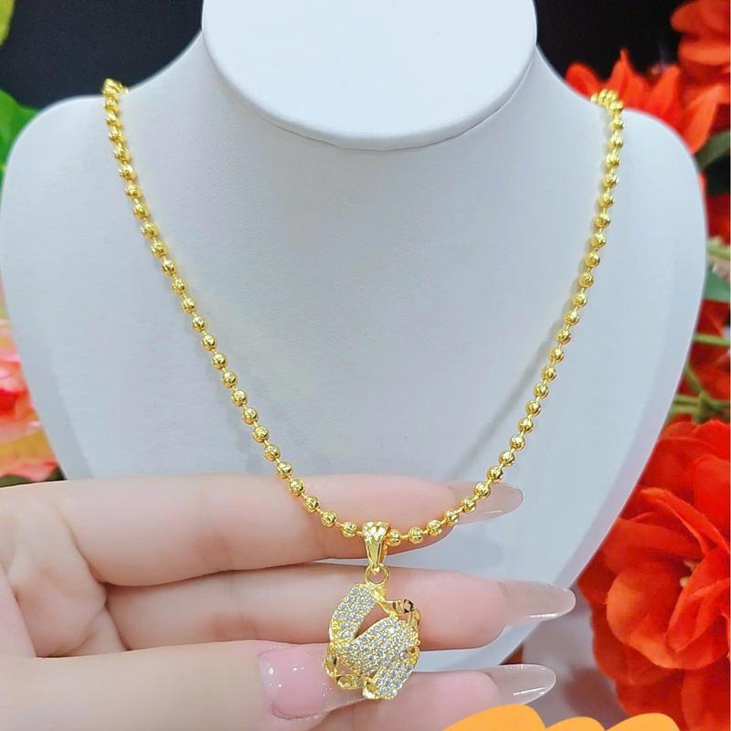 Dây chuyền Titan bi vàng nhỏ phối mặt xoắn ốc đính đá sang đẹp bền màu mẫu hot