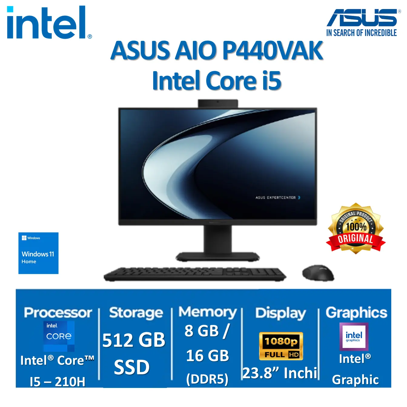 ASUS AIO EXPERTCENTER P440VAK - CORE 5 210H 8GB / 16GB 512GB 23.8"FHD W11