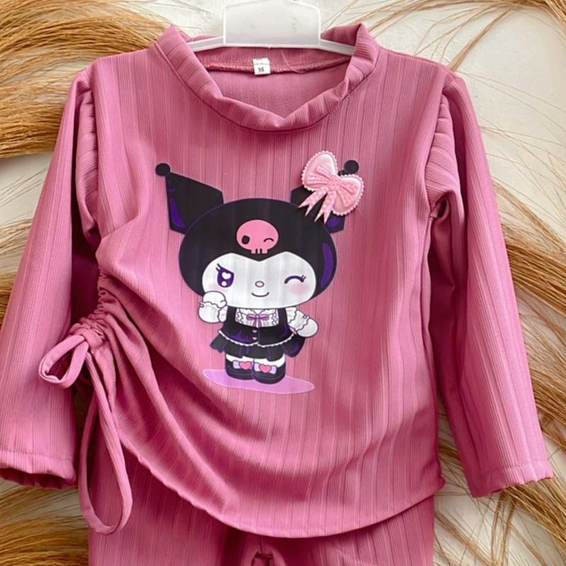 Baju Anak Oneset Celana Cutbray Knit Hornet Dtf Kuromi Untuk Anak Usia 2 Sampai 12 Tahun - One Set Luna 4