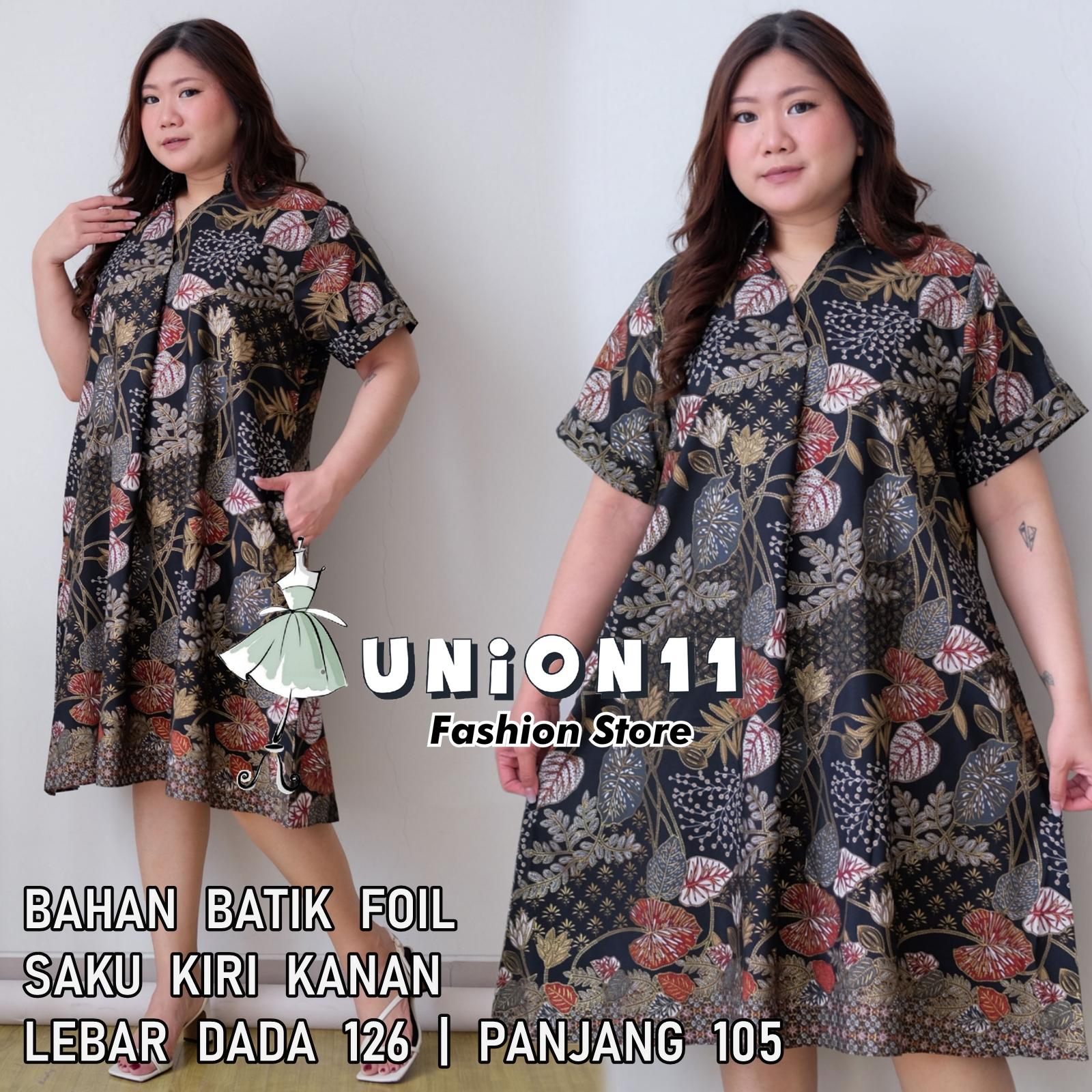 Union11 - Dress Wanita Jumbo Big Size Ld 126 /  Muat Bb 100 Kg / Wolfis Motif Batik Asoka