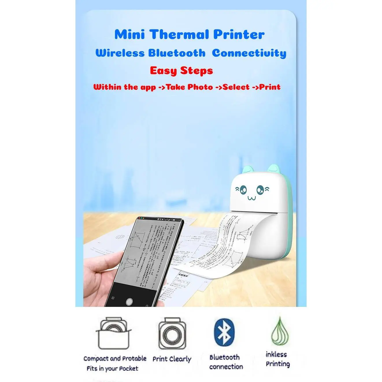 SG Local Seller Portable Mini Bluetooth Printer / Thermal Printer/ Inkless Printer/ Photos/ Doodle/ Sticker/ Label / Thermal Paper / Gift