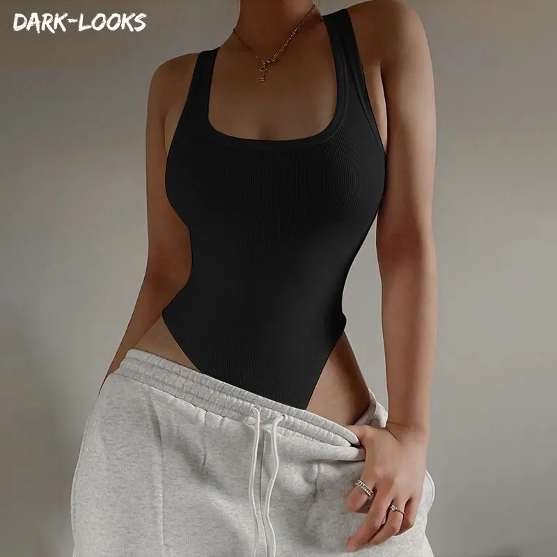 Áo Jumpsuit Quần Bodysuit Nữ, QY21563PF, Phong Cách Thường Ngày Có Gân, Cổ Chữ U, Áo Vest