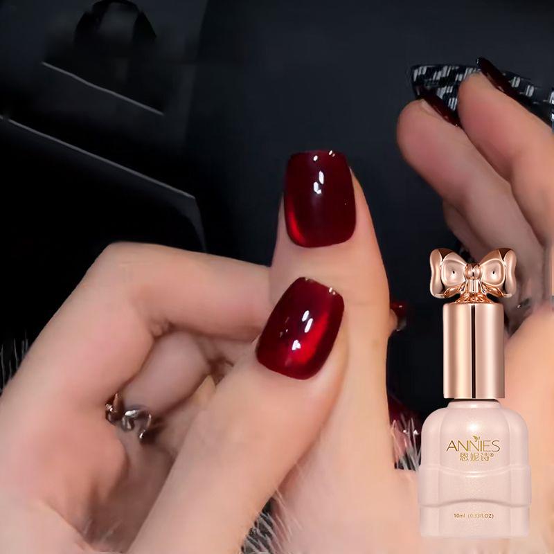 Gel Sơn Móng Tay Mắt Mèo Hạt Thủy Tinh Anh Đào Bộ Sưu Tập Thu Đông Màu Đỏ Rượu Vang Mới 2025 Đá Pha Lê Cần Đèn Làm Móng Để Khô