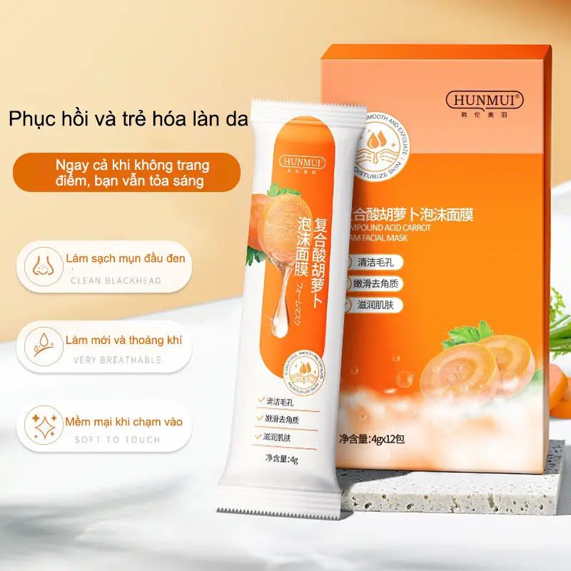 Mặt Nạ Bọt Bơ Axit Tổng Hợp, YINBA, Mặt Nạ Bọt Cà Rốt Axit Phức Hợp, Kiểm Soát Dầu, Loại Bỏ Mụn Đầu Đen, Làm Sạch Lỗ Chân Lông, Mặt Nạ Chăm Sóc Da Thanh Lọc Da, HUNMUI 5