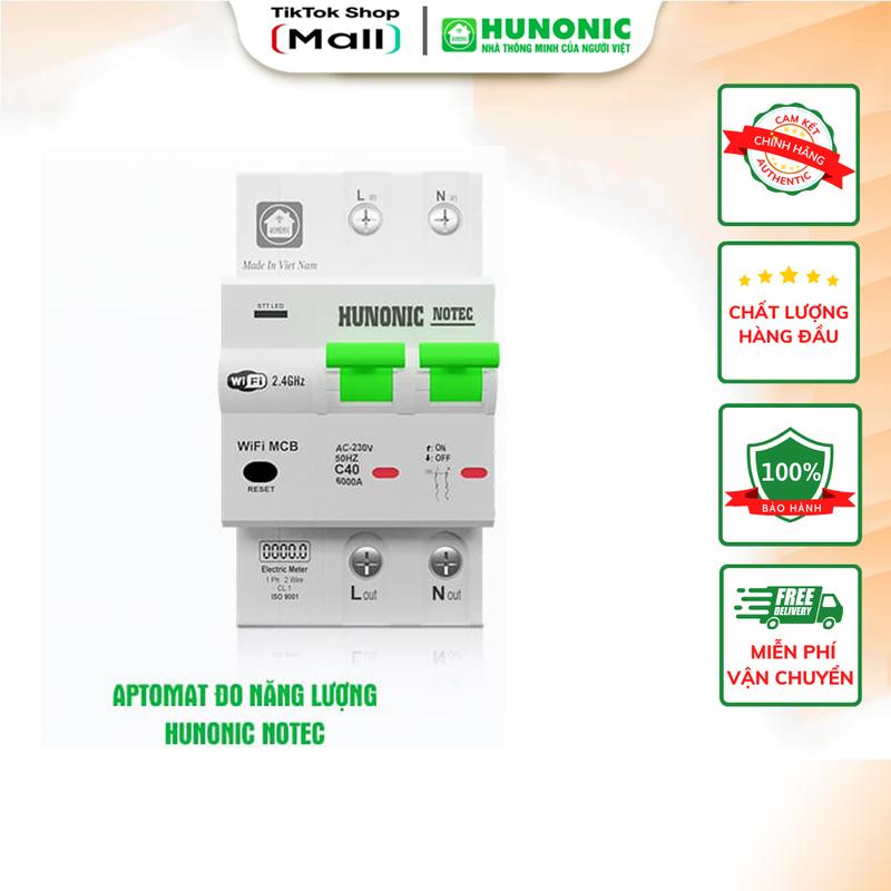 Aptomat Hunonic Notec Đo Năng Lượng Điện | Theo Dõi Điện Năng Tiêu Thụ Điều Khiển Từ Xa Qua Wifi |  Điều Khiển Từ Xa Qua điện thȯại | Aptomat có công suất chịu tải lên tới 80A rcbo