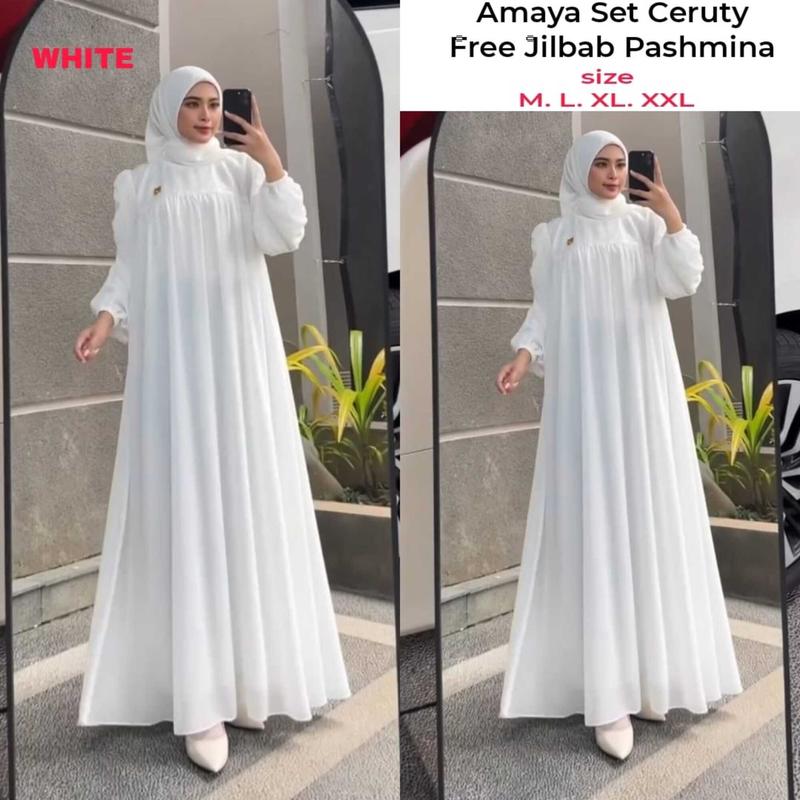 Gamis AMAYA SET JILBAB Dress Remaja Kekinian Maxi Dres Ceruty Mix Brukat Spangle Payet Import Dress Pesta Termurah Kerja Muslim Wanita Kondangan Lebaran Mewah 0
