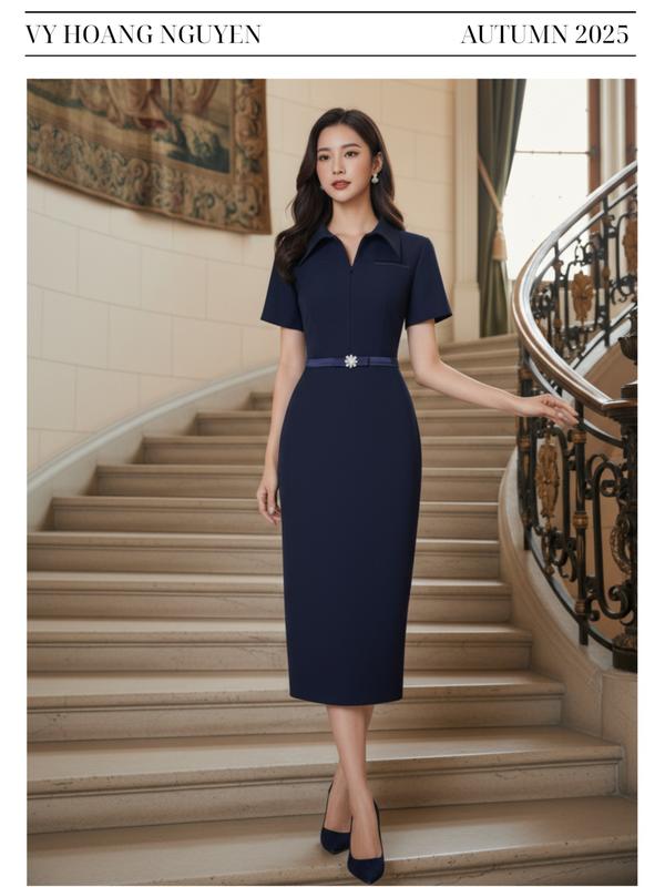 VY HOANG NGUYEN Đầm Bút Chì Nữ Tag Hoa Công Sở Dự Tiệc Thanh Lịch Tôn Dáng Autumn 2025 Kích Thước Đa Dạng Phom Ôm Nhẹ Chi Tiết Tag Hoa Đính Eo
