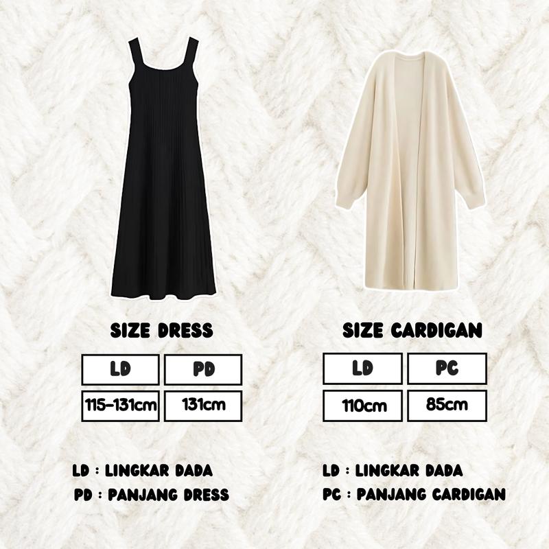 One Set 2in1 Setelan Wanita Korean Style Nyaman (Dress dengan Long Outer) KK77 Baju Fit 1