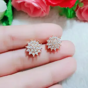 Anting wanita dewasa titanium gold motif matahari tusuk perhiasan wanita anti karat Elegan Kulit Earrings