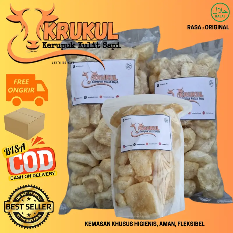 Kerupuk Kulit Original (45gr / 80gr / 150gr / 200gr) | Cemilan Viral | Snack Ringan Asin Camilan Sapi Pedas Crispy Food 0