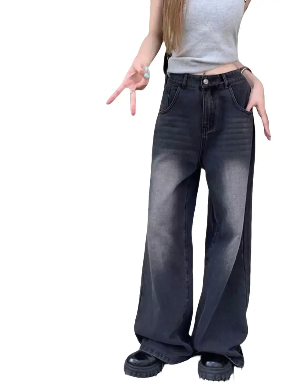 [UNISEX] Baggy jeans biru retro highwaist straight Celana wide leg pants Denim loose Wanita Panjang cewek Boyfriend Hitam Korean TERBARU clear baggy  high waist oufit loose   ootd gombrong Stretch