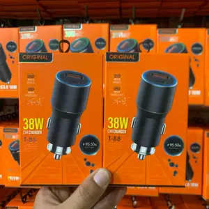 Adapter Batok Charger Mobil T-88 / T-E7 / PD-56 / T-E8 T-5102 LED 38W USB-A + Type-C Car Saver PD 38W QC3.0 Fast Charging