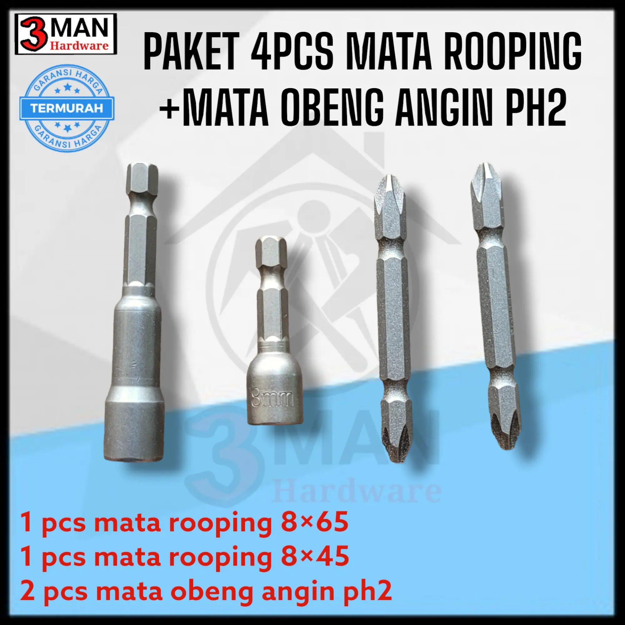 Paket 4 PCS Mata Roofing + Mata Obeng Angin PH2 / Paket Murah Mata Bor Rooping dan Mata Obeng Angin PH2
