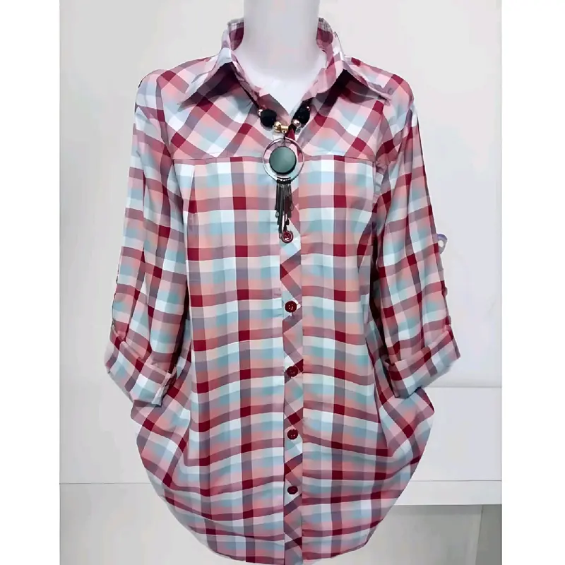 Al dharren tunik jumbo ld 120 muat BB 85 kg blouse kemeja salur garus blus office wanita Baju Atasan Panjang Oversize Motif garis 2