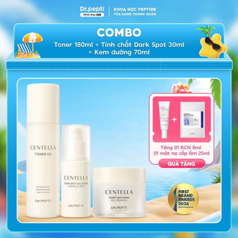 Combo Dưỡng Trắng Bảo Vệ Da Dr.Pepti Gồm Nước Hoa Hồng 180ml Và Kem Dưỡng 70ml & Tinh Chất Dark Spot 30ml
