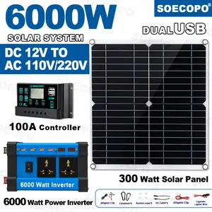 6000W Solar Power Kit 12V to110V/220V with 100A Controller 300W Panel Off-Grid Inverter System for Home/Camping Backup complete