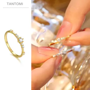 TANTOMI Cincin wanita Moissanite, aksesoris cincin pernikahan dengan desain elegan