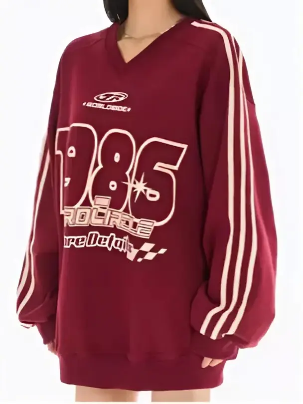 SAPAPA - Sweater Wanita 1986 Oversize Basic Fit Fleece Atasan Sweatshirt