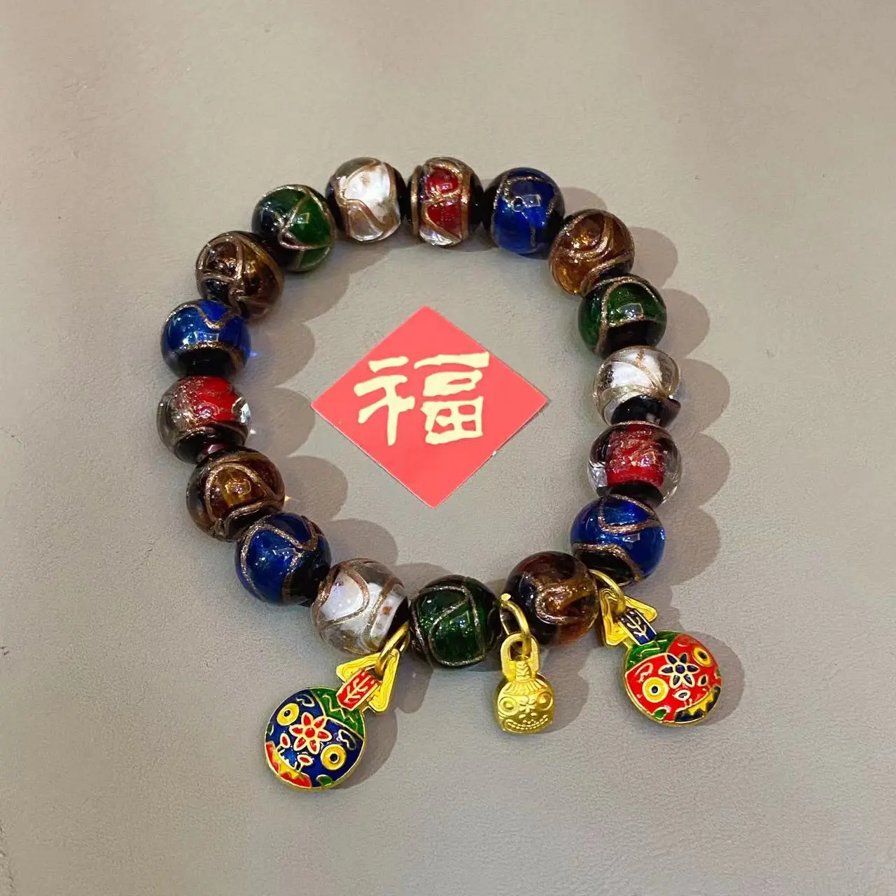 Lucky Coloured Glaze Beads Bracelets, for Happiness, Health and Fortune