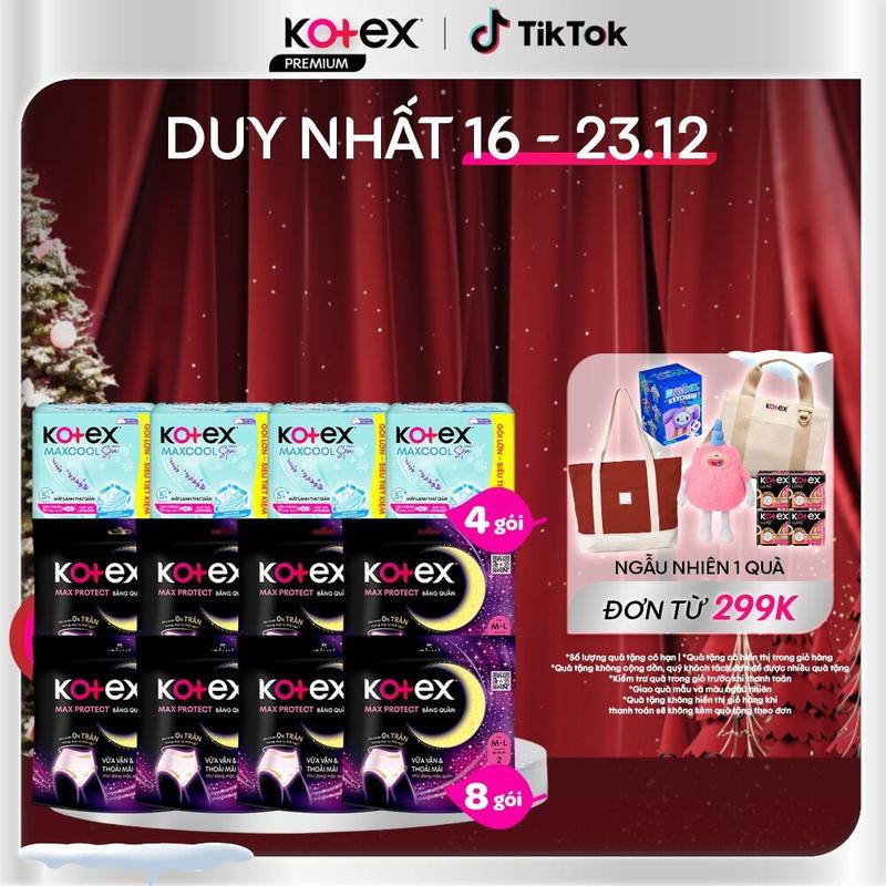   QUÀ TẶNG HOT  Combo 4 gói băng vệ sinh nữ Maxcool French Spa siêu mỏng cánh 23cm 20 miếng gói + combo 8 gói BVS Kotex Ban Đêm dạng quần cỡ M L 2 miếng gói khô thoáng thấm hút nhanh chống tràn​ khử mùi bvs kinh nguyệt nhiều bvs chính hãng tampon​ 