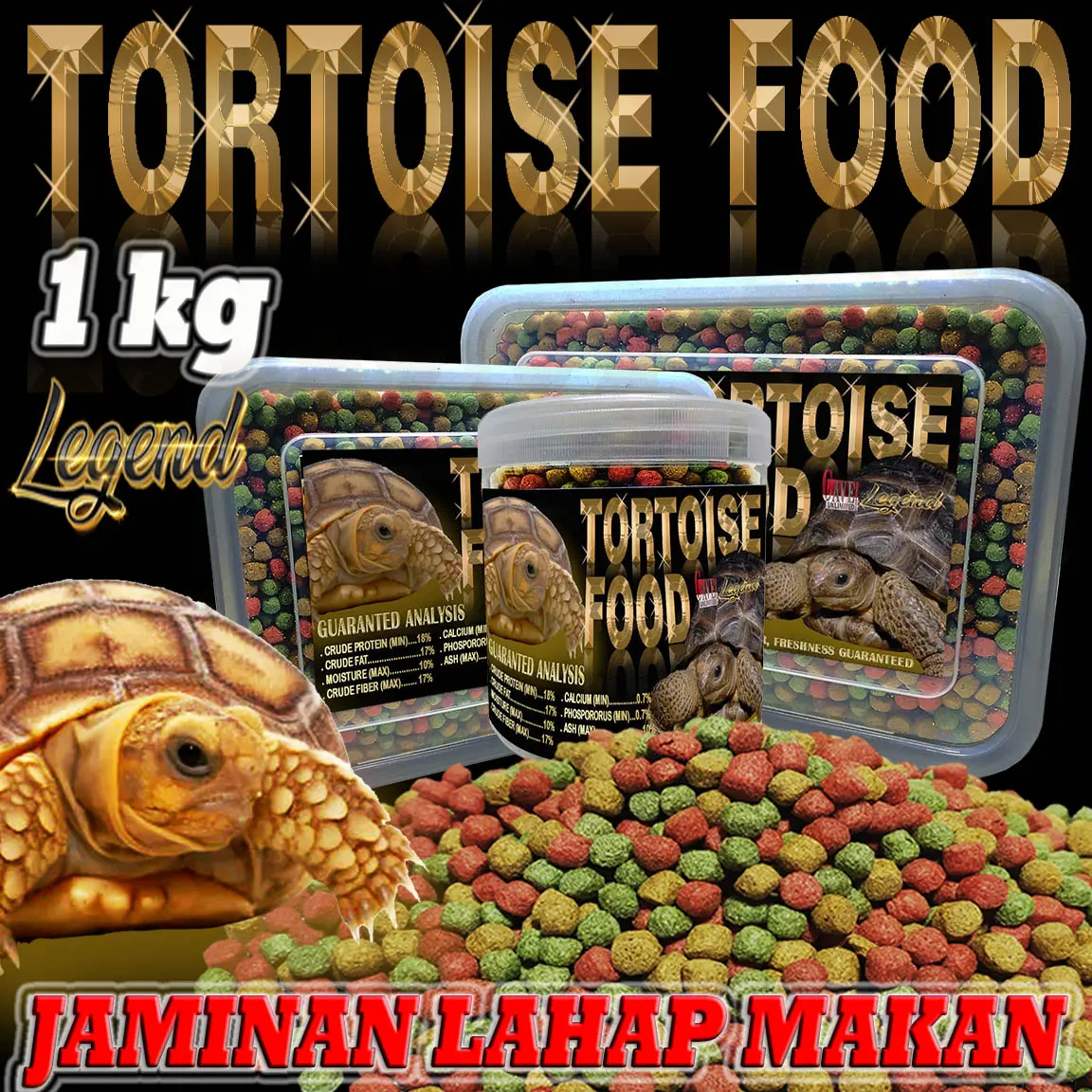 1KG PAKAN MAKANAN SULKATA SULCATA PELET KURA DARAT TORTOISE FOOD PELET INDIAN STAR INSTAR RED FOOD CERRY HEAD ALDABRA