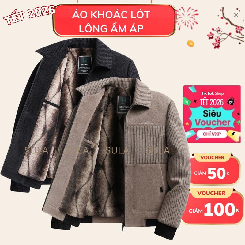 Áo khoác nam trung tuổi lót lông dày dặn chống gió chống lạnh tốt