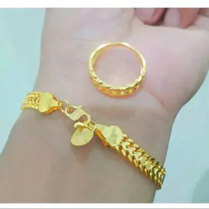 Gelang Koin 91 Asli Anti Luntur Model Klabang Free Cincin Rantai Desain Pipih Mewah Elegan untuk Tampilan Lebih Stylish